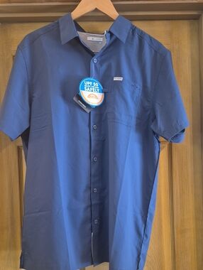 Columbia Sportswear Company Men Medium Blue Omni Shade UPF50 Performance Fishing